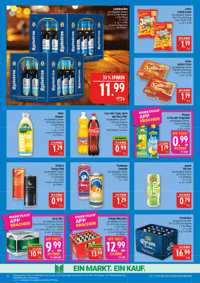 Aktueller Prospekt Marktkauf - Prospekt - von 26.07 bis 01.08.2026 - strona 24 - produkty: Berger, bier, cola, drink, eis, energy drink, erdinger, fanta, flasche, getränk, granini, granini die limo, ice tea, lack, limo, limonade, lorenz, Mezzo Mix, reis, sprite, tee, Ti, vita, volvic, zucker