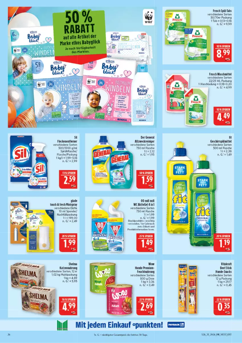 Aktueller Prospekt Marktkauf - Prospekt - von 26.07 bis 01.08.2026 - strona 26 - produkty: allzweckreiniger, beef, bett, bio, biozidprodukte, eis, flasche, Fleckenentferner, Frosch, geschirr, geschirrspülmittel, Glade, katzennahrung, kraft, limo, Rauch, reiniger, reis, rwe, snack, snacks, sprühflasche, spülmittel, Ti, vita, vitakraft, waschmittel, weck, ZTE