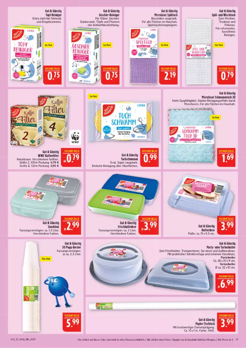 Aktueller Prospekt Marktkauf - Prospekt - von 26.07 bis 01.08.2026 - strona 33 - produkty: Becher, braun, butter, Butterdose, eis, geschirr, Gläser, glaskeramik, kaffee, natur, papier, pfanne, pfannen, reiniger, Reinigung, reis, schwamm, Schwammtuch, snack, Sport, spülmaschinen, Ti, Tiere, tisch, topf, torte, tuc, und pfanne