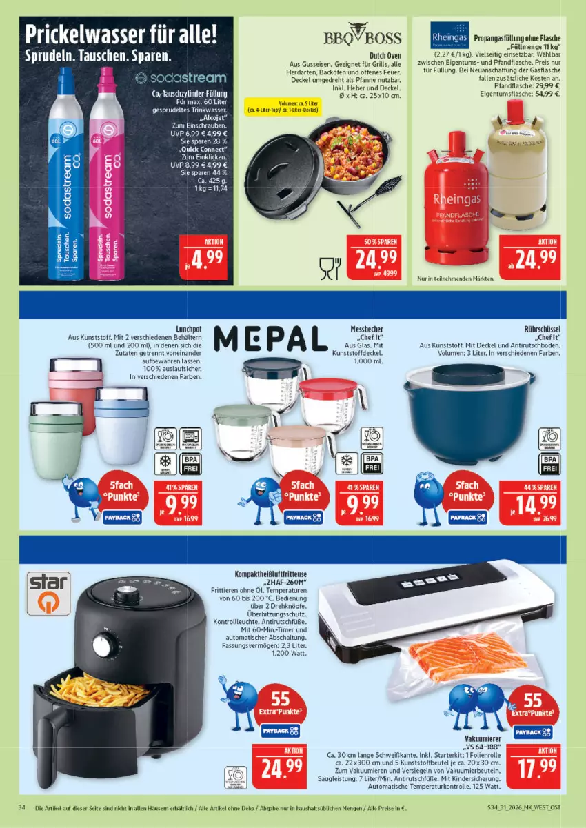 Aktueller Prospekt Marktkauf - Prospekt - von 26.07 bis 01.08.2026 - strona 34 - produkty: auto, Behälter, beutel, bier, boss, decke, Deckel, eis, ente, flasche, fritteuse, grill, Heißluftfritteuse, herdarten, HP, Kinder, Leuchte, payback, pfanne, reis, Rührschüssel, Schal, schüssel, Soda, sodastream, Sprudel, Ti, Tiere, timer, tisch, topf, überhitzungsschutz, Vakuumierer, wasser
