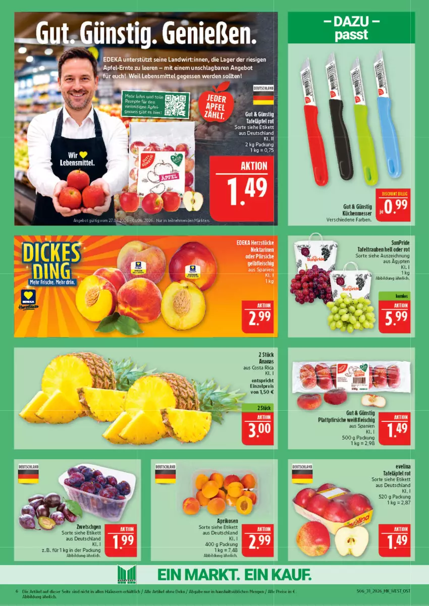 Aktueller Prospekt Marktkauf - Prospekt - von 26.07 bis 01.08.2026 - strona 6 - produkty: ananas, angebot, apfel, aprikose, aprikosen, deka, discount, eis, erde, fleisch, küche, Küchen, lebensmittel, messer, nuss, pfirsich, pfirsiche, plattpfirsiche, reis, tafeläpfel, tafeltrauben, Ti, trauben