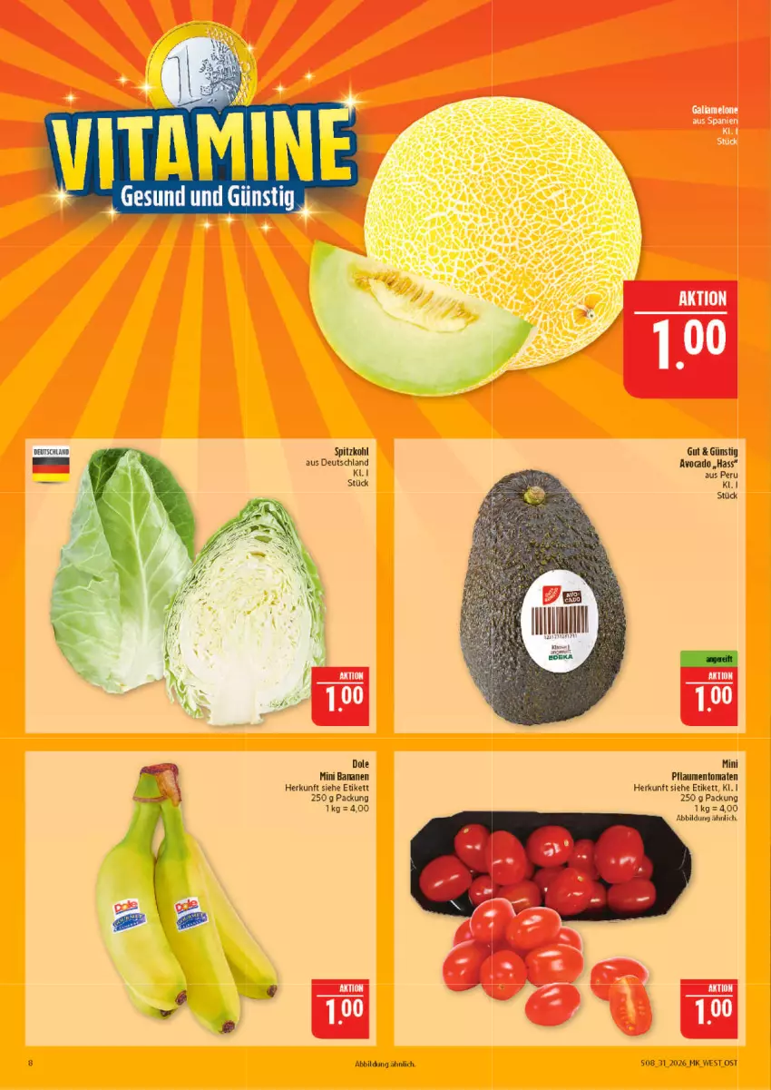 Aktueller Prospekt Marktkauf - Prospekt - von 26.07 bis 01.08.2026 - strona 8 - produkty: banane, bananen, pflaume, pflaumen, spitzkohl, Ti, tomate, tomaten, Yo