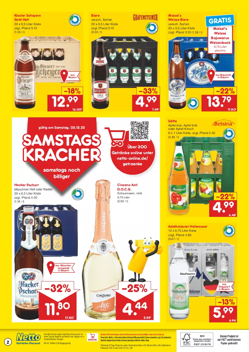 Aktueller Prospekt Netto Marken-Discount - Getränkemarkt in deiner Nähe - von 15.03.2021 bis 03.12.2022 - strona 2 - produkty: adelholzener, angebot, apfel, asti, bestpreis, bier, Biere, cin, cinzano, Cinzano Asti, eis, flasche, getränk, getränke, glasflasche, hacker pschorr, Holz, kirsch, kracher, mais, ndk, oder radler, radler, reis, säfte, steiner, Ti, wasser, wein, ZTE