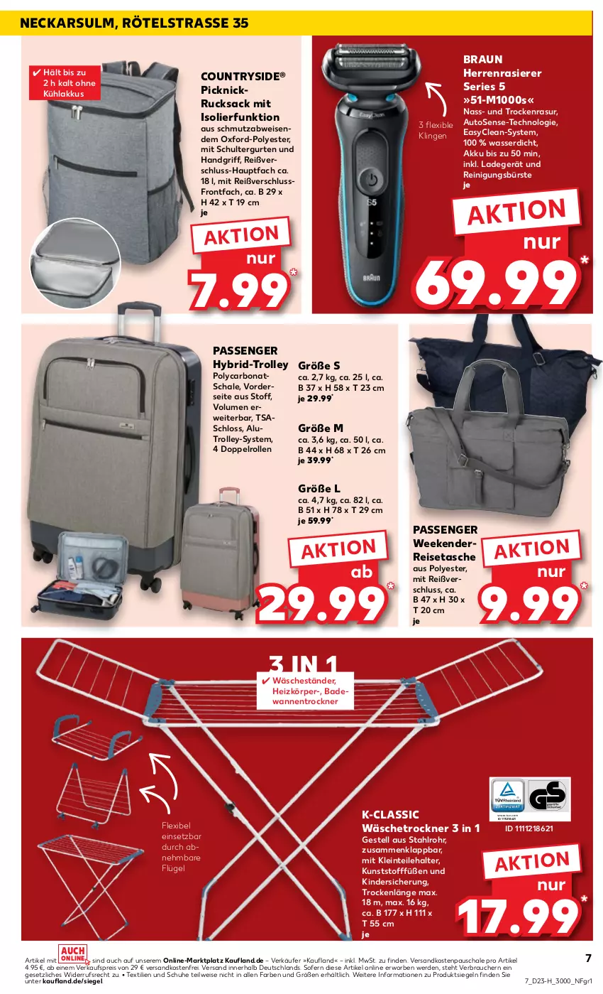 Aktueller Prospekt Kaufland - Extra-Angebote - von 08.06 bis 14.06.2023 - strona 7 - produkty: akku, auto, Bad, Badewanne, Bona, braun, bürste, eis, erde, herrenrasierer, Kinder, kühlakku, kühlakkus, ladegerät, ndk, rasierer, Rauch, Reinigung, reinigungsbürste, reis, reisetasche, rucksack, rwe, sac, Schal, Schale, schuhe, schultergurt, Tasche, Ti, Trockner, trolley, versandkostenfrei, Wanne, wäschetrockner, wasser