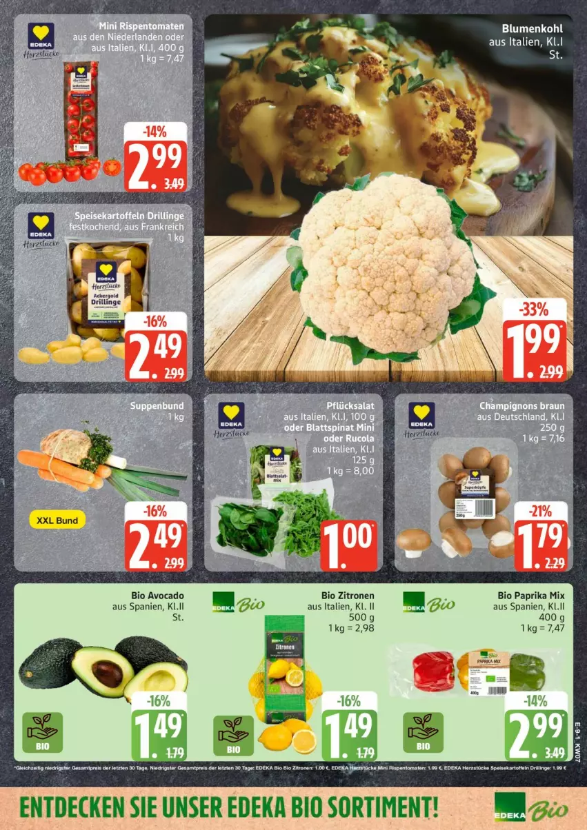 Aktueller Prospekt Edeka - Prospekte - von 09.02 bis 14.02.2026 - strona 13 - produkty: ackergold, avocado, bio, decke, deka, edeka bio, eis, kartoffel, kartoffeln, paprika, paprika mix, reis, rispentomaten, tee, Ti, tomate, tomaten, zitrone, zitronen, ZTE