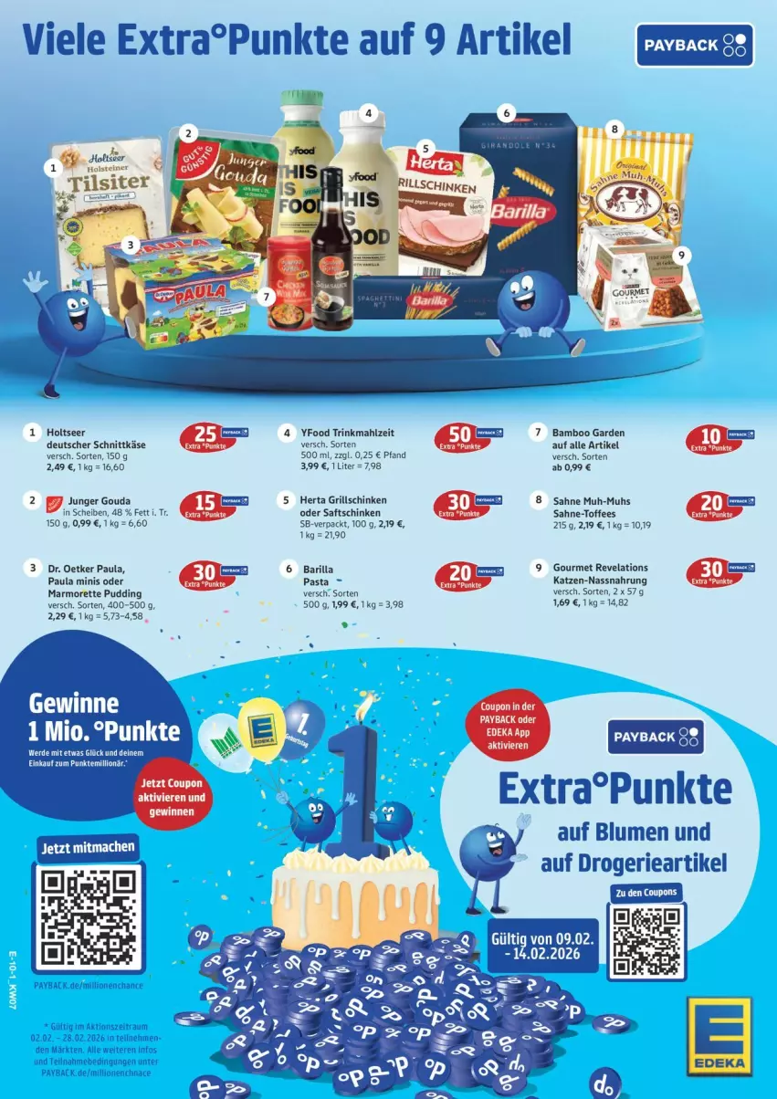 Aktueller Prospekt Edeka - Prospekte - von 09.02 bis 14.02.2026 - strona 14 - produkty: bamboo, barilla, blume, blumen, coupon, deka, deutscher schnittkäse, Dr. Oetker, gouda, grill, herta, Holts, Käse, lion, marmorette, Nassnahrung, pasta, Paula, payback, pudding, saft, saftschinken, sahne, schinken, schnittkäse, Ti