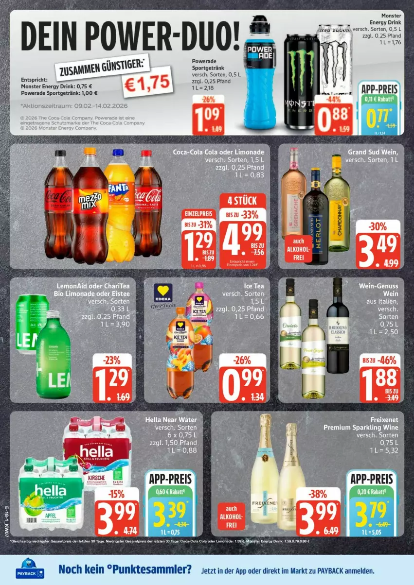 Aktueller Prospekt Edeka - Prospekte - von 09.02 bis 14.02.2026 - strona 22 - produkty: drink, eis, energy drink, getränk, monster, payback, reis, Sport, tesa, Ti