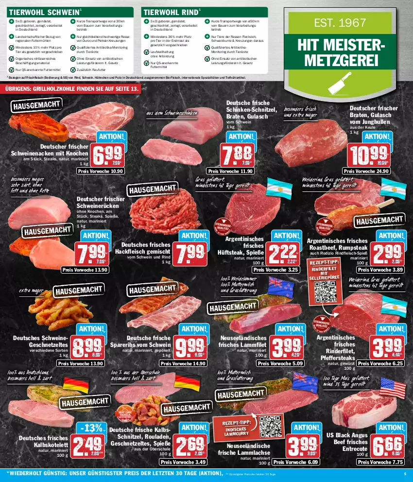 Aktueller Prospekt Hit - Wochenprospekt - von 25.03 bis 30.03.2024 - strona 5 - produkty: auer, Bau, Bauer, beef, bio, braten, curry, eis, elle, filet, fleisch, Geflügel, geschnetzeltes, gewürz, grill, grillholzkohle, gulasch, hackfleisch, hackfleisch gemischt, Holz, holzkohle, hüftsteak, jungbullen, kalbskotelett, kalbsschnitzel, Kette, kotelett, lachs, lack, lamm, lammlachse, mais, Meister, milch, monitor, natur, pfeffer, püree, pute, reis, Ria, rind, rinder, rinderfilet, rindfleisch, ring, roastbeef, rouladen, rum, rumpsteak, Schal, Schale, schinken, schnitzel, schwein, schwein und rind, schweine, schweinenacken, schweinerücken, spareribs, Spezi, Sport, steak, steaks, Ti, Tiere, tisch, vom schwein und rind, wein, weine, Zelt, ZTE