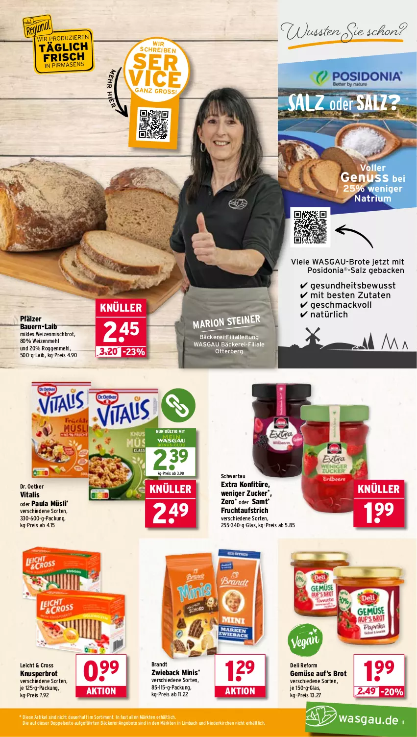 Aktueller Prospekt Wasgau - von 21.07 bis 26.07.2025 - strona 11 - produkty: angebot, angebote, auer, aufstrich, Bau, Bauer, brandt, brot, deli reform, Dr. Oetker, eis, frucht, fruchtaufstrich, konfitüre, mehl, müsli, Paula, reis, Schwartau, Ti, vita, vitalis, weizenmehl, weizenmischbrot, zucker