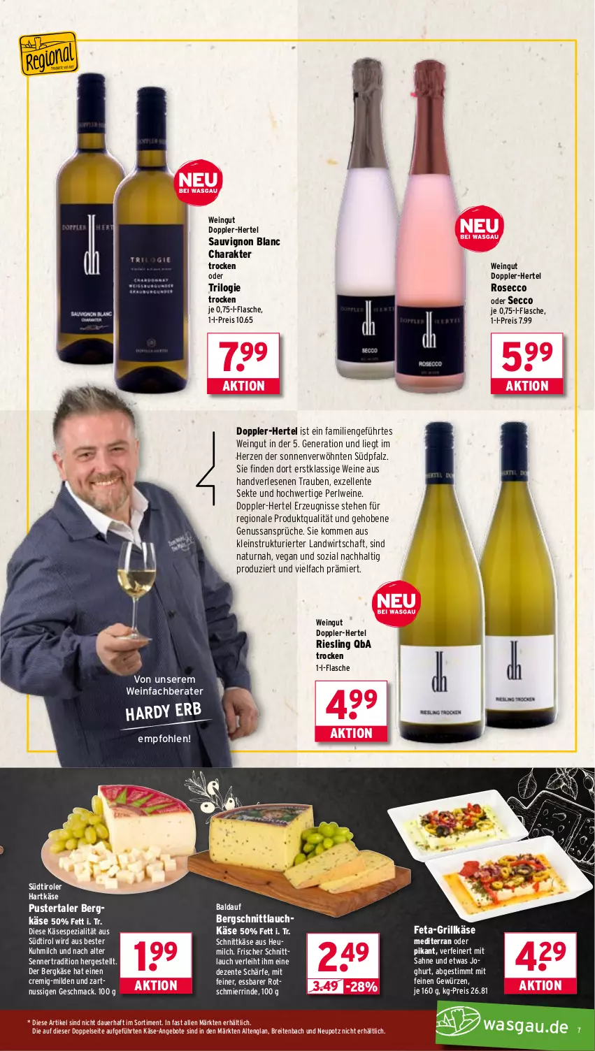 Aktueller Prospekt Wasgau - von 21.07 bis 26.07.2025 - strona 7 - produkty: angebot, angebote, auer, Bergkäse, Brei, ecco, eis, elle, ente, feta, flasche, gewürz, grill, Grillkäse, hartkäse, Heu, heumilch, joghur, joghurt, Käse, mac, milch, natur, nuss, reis, riesling, rind, sahne, sauvignon, sauvignon blanc, schnittkäse, schnittlauch, sekt, Spezi, südtiroler, Ti, trauben, wein, weine