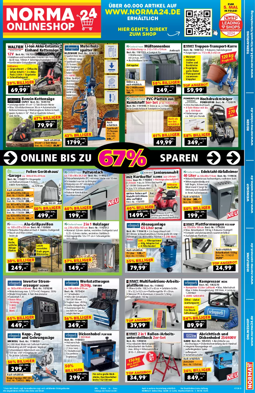 Aktueller Prospekt Norma - Norma - von 08.11 bis 24.11.2024 - strona 1 - produkty: Abfalleimer, adapter, akku, angebot, auto, Bau, beutel, Bona, Brei, bügel, dell, edelstahl, eimer, eis, Elektro, elle, flasche, Gehrungssäge, Germ, grill, Grillpavillon, hochdruckreiniger, Holz, Holzspalter, Kette, koffer, kompressor, kraft, Kugel, ladegerät, latte, leimer, LG, Liege, Meister, messer, Mode, ndk, pavillon, Rauch, reiniger, reis, Ria, rwe, sac, säge, Schal, schlauch, schnellladegerät, Schrank, schubladen, Sport, Stromerzeuger, Ti, tiernahrung, tisch, wasser, wein, weine, weinshop, werkzeug, ZTE