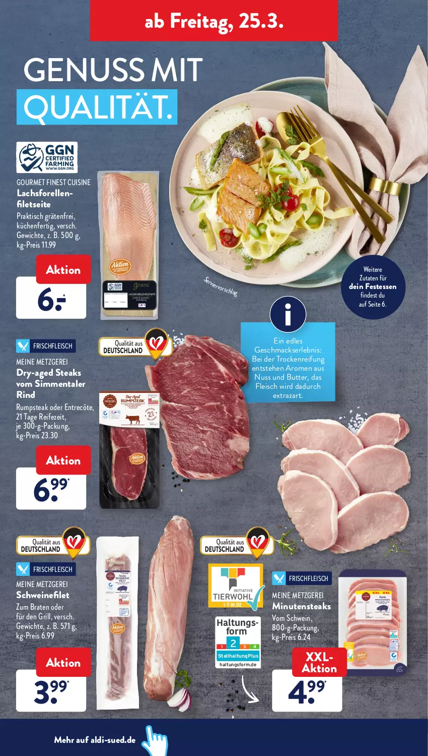 Aktueller Prospekt AldiSud - ALDI Aktuell - von 21.03 bis 26.03.2022 - strona 30 - produkty: aldi, braten, butter, eis, elle, entrecôte, filet, filets, fleisch, forelle, grill, küche, Küchen, lachs, mac, minutensteaks, nuss, reis, rel, rind, rum, rumpsteak, schwein, schweine, schweinefilet, sim, steak, steaks, Ti, tisch, wein, weine