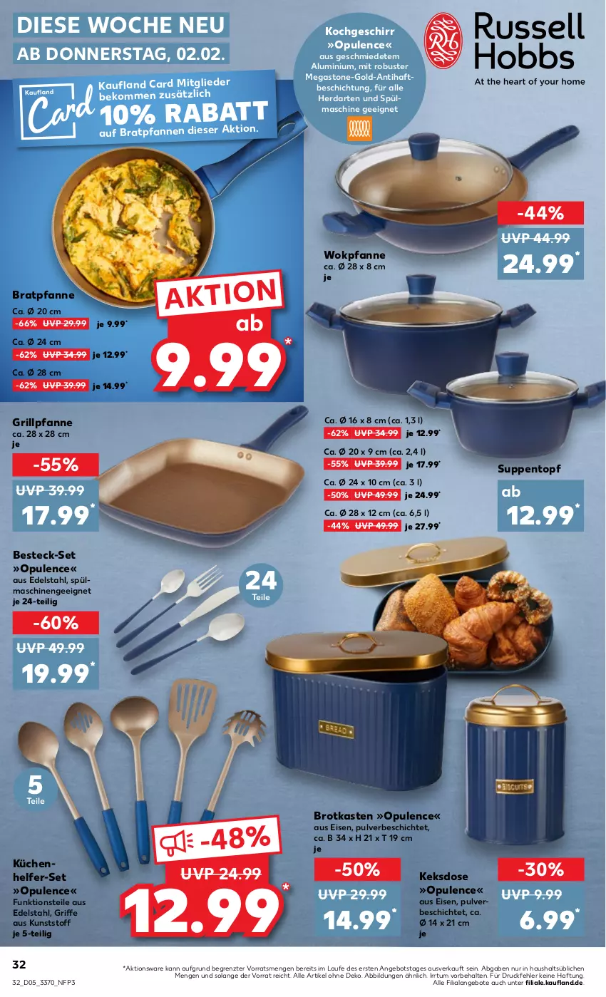 Aktueller Prospekt Kaufland - von 02.02 bis 08.02.2023 - strona 32 - produkty: angebot, angebote, beko, besteck, besteck-set, bratpfanne, brot, Brotkasten, edelstahl, eis, geschirr, grill, Grillpfanne, herdarten, keks, Keksdose, küche, Küchen, Küchenhelfer, pfanne, pfannen, spülmaschinen, suppe, suppen, Ti, topf, wok, ZTE