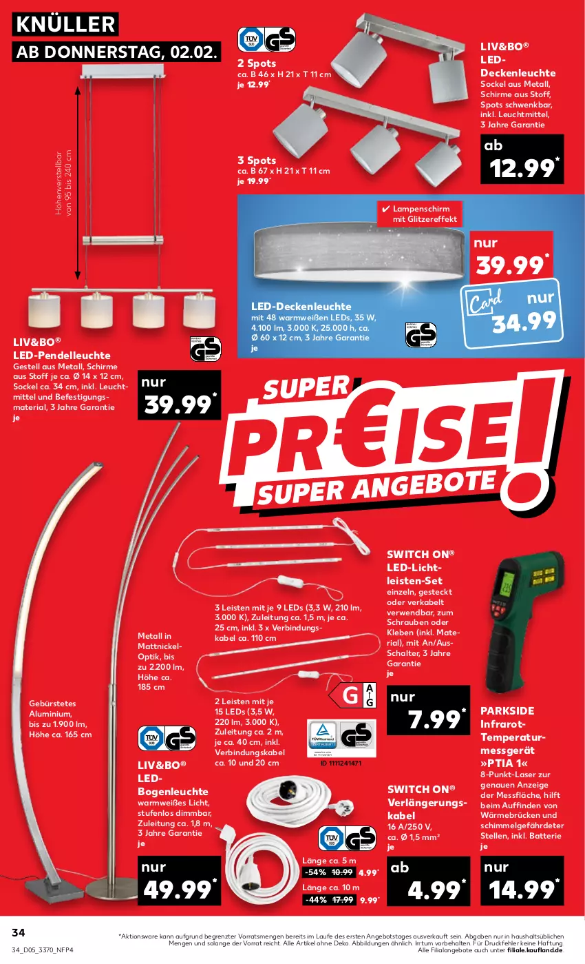 Aktueller Prospekt Kaufland - von 02.02 bis 08.02.2023 - strona 34 - produkty: angebot, angebote, batterie, bürste, decke, deckenleuchte, dell, eis, elle, Lampe, Lampenschirm, led-deckenleuchte, led-licht, leds, Leuchte, leuchtmittel, LG, Parkside, Pendelleuchte, Ria, rwe, Schal, schirme, schrauben, Ti, ZTE