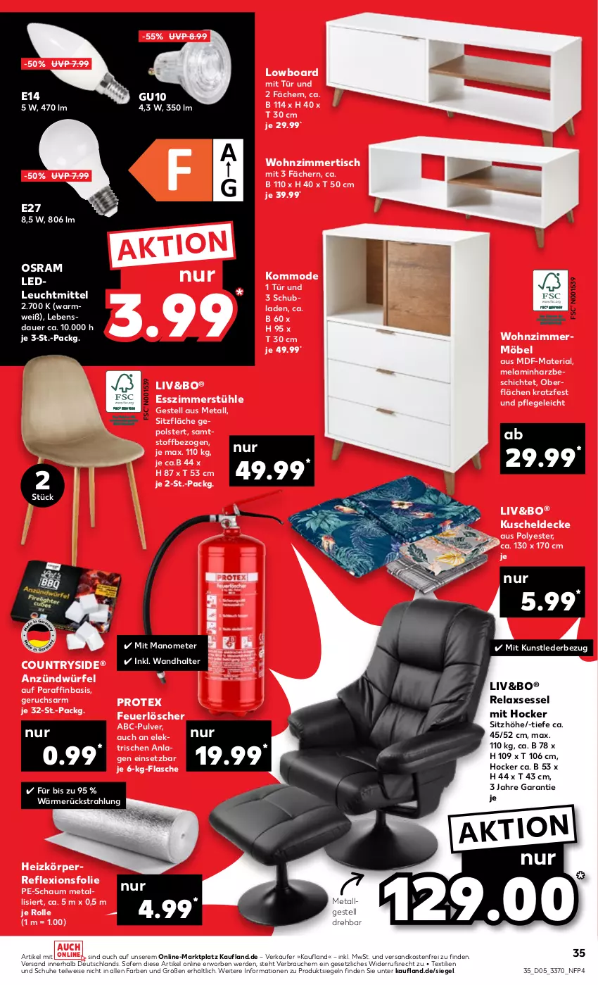 Aktueller Prospekt Kaufland - von 02.02 bis 08.02.2023 - strona 35 - produkty: auer, decke, eis, erde, Esszimmer, flasche, hocker, kommode, kuscheldecke, leuchtmittel, LG, lowboard, möbel, Mode, ndk, Osram, Protex, Rauch, rel, relaxsessel, Ria, schubladen, schuhe, sessel, Sitzhöhe, Stühl, Ti, tisch, versandkostenfrei, würfel