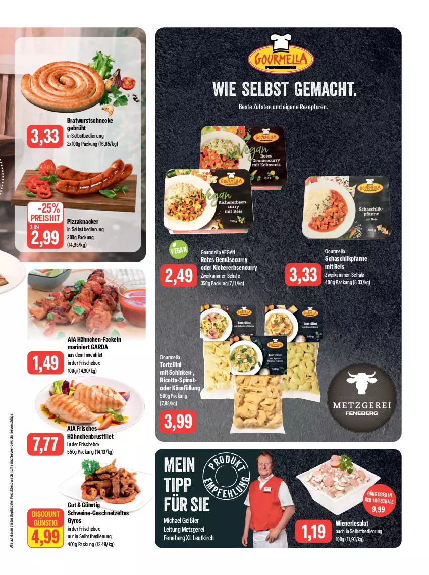 Aktueller Prospekt Feneberg - Prospekte - von 03.08 bis 05.08.2023 - strona 3 - produkty: bratwurst, brustfilet, curry, discount, eis, erbsen, filet, garnier, geschnetzeltes, gyros, hähnchenbrust, hähnchenbrustfilet, Käse, kichererbsen, knacker, mac, pfanne, pizza, reis, rezept, ricotta, salat, Schal, Schale, schinken, schwein, schweine, spinat, Ti, torte, tortellini, wein, weine, wiener, wurst, Zelt