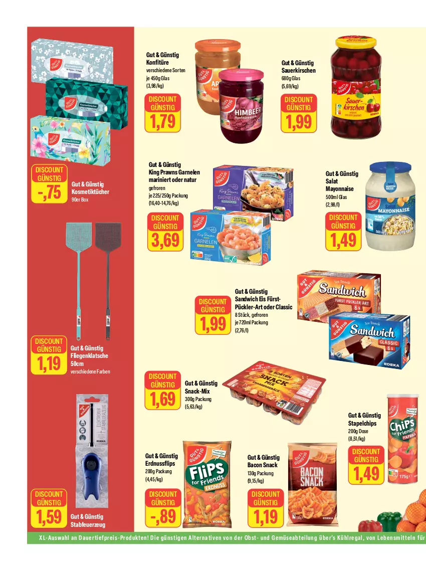 Aktueller Prospekt Feneberg - Prospekte - von 03.08 bis 05.08.2023 - strona 8 - produkty: Abtei, auer, bacon, chips, dauertiefpreis, discount, eis, erdnuss, Feuerzeug, Fliegenklatsche, garnelen, kirsch, kirsche, kirschen, konfitüre, kosmetik, Kosmetiktücher, kühlregal, lebensmittel, Liege, mayonnaise, natur, nuss, obst, prawns, regal, reis, salat, sandwich, sauerkirschen, snack, Ti, tiefpreis, tücher, und gemüse, Yo