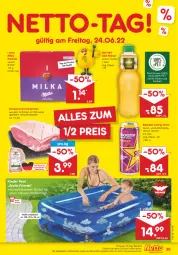 Gazetka promocyjna Netto Marken-Discount - Filial-Angebote - Gazetka - ważna od 25.06 do 25.06.2022 - strona 39 - produkty: angebot, Bau, bestpreis, braten, decke, Deckel, drink, eis, energy drink, flasche, Kinder, krustenbraten, milka, Nektar, pool, reis, Rockstar, saft, schinken, schwein, schweine, Ti, wein, weine, ZTE