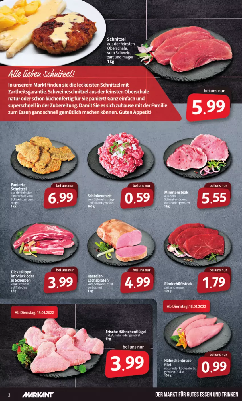 Aktueller Prospekt Markant - Prospekte - von 17.01 bis 22.01.2022 - strona 2 - produkty: braten, filet, Frische Hähnchen, gewürz, gutes essen, hähnchenbrust, hähnchenflügel, kasseler, lachs, Lachsbraten, Mett, natur, Schal, Schale, schinken, schnitzel, Ti