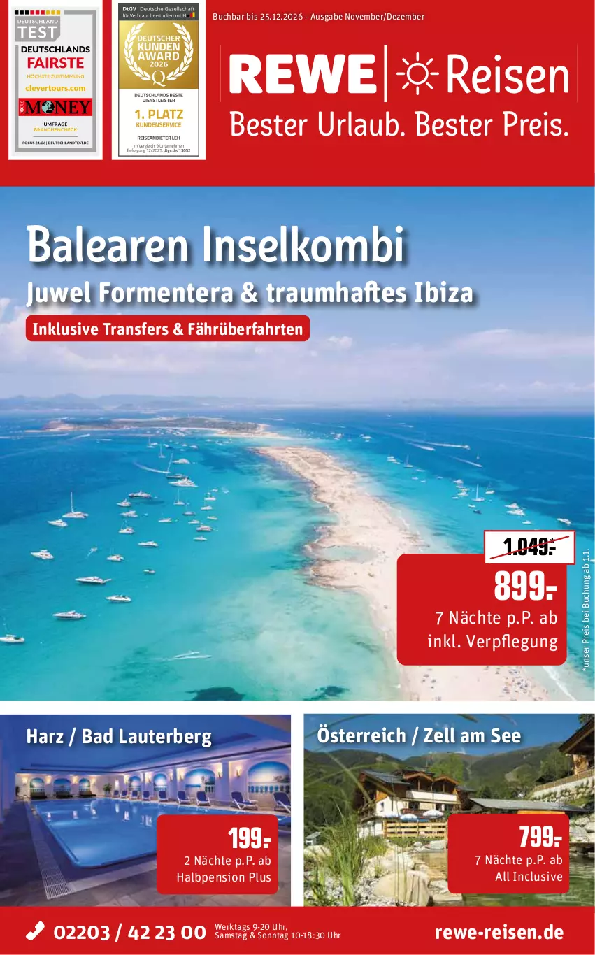 Aktueller Prospekt Rewe Reisen - Reiseprospekt - von 30.10 bis 25.12.2026 - strona 1 - produkty: Bad, buch, eis, ente, reis, uhr