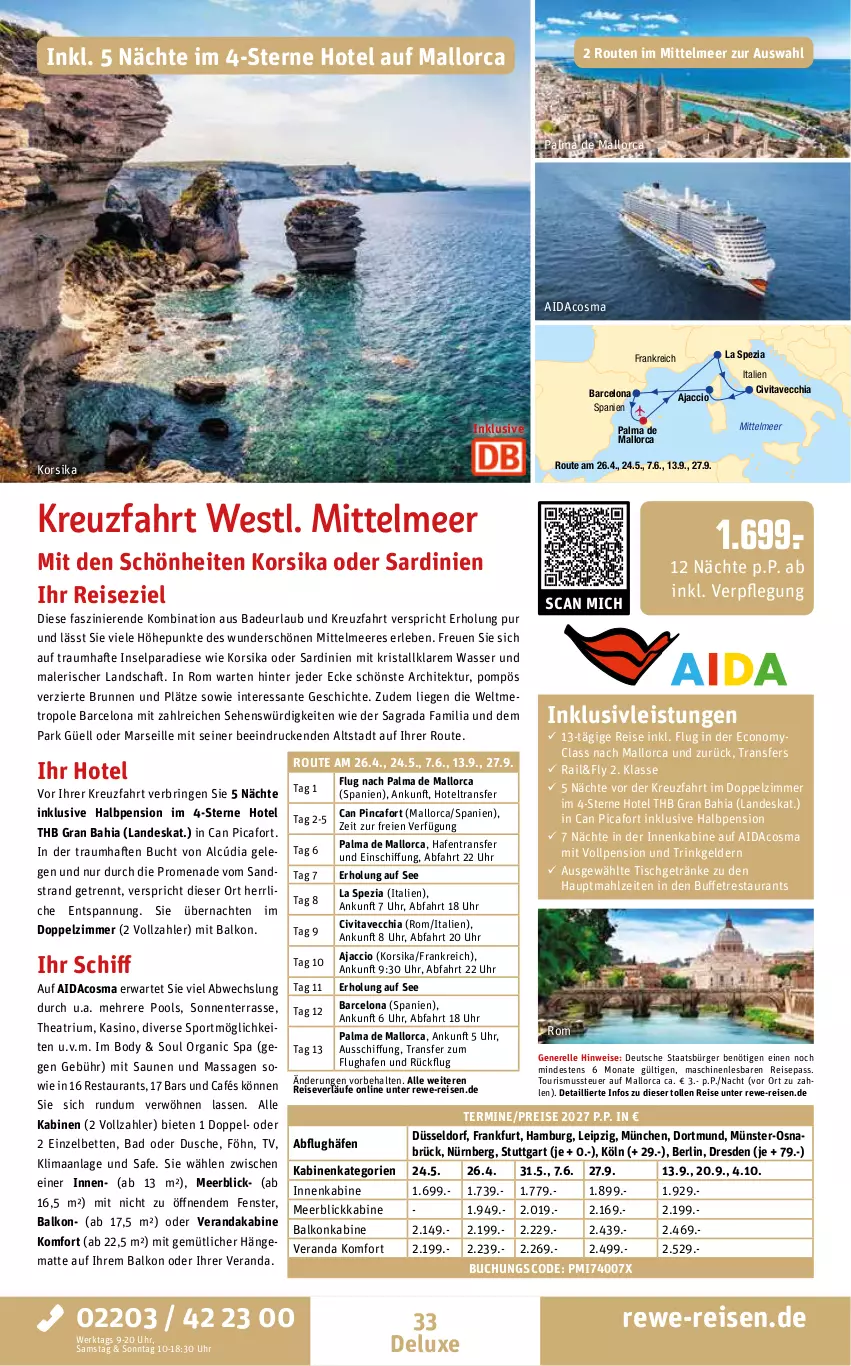 Aktueller Prospekt Rewe Reisen - Reiseprospekt - von 30.10 bis 25.12.2026 - strona 33 - produkty: ACC, Bad, balkonkabine, bett, Betten, body, brunnen, buch, chia, dusche, eis, elle, ente, fenster, getränk, getränke, hängematte, inklusivleistungen, Liege, mars, meerblickkabine, Metro, pool, reis, rel, ring, SANTE, Spezi, Sport, Thea, Ti, tisch, uhr, vita, wasser