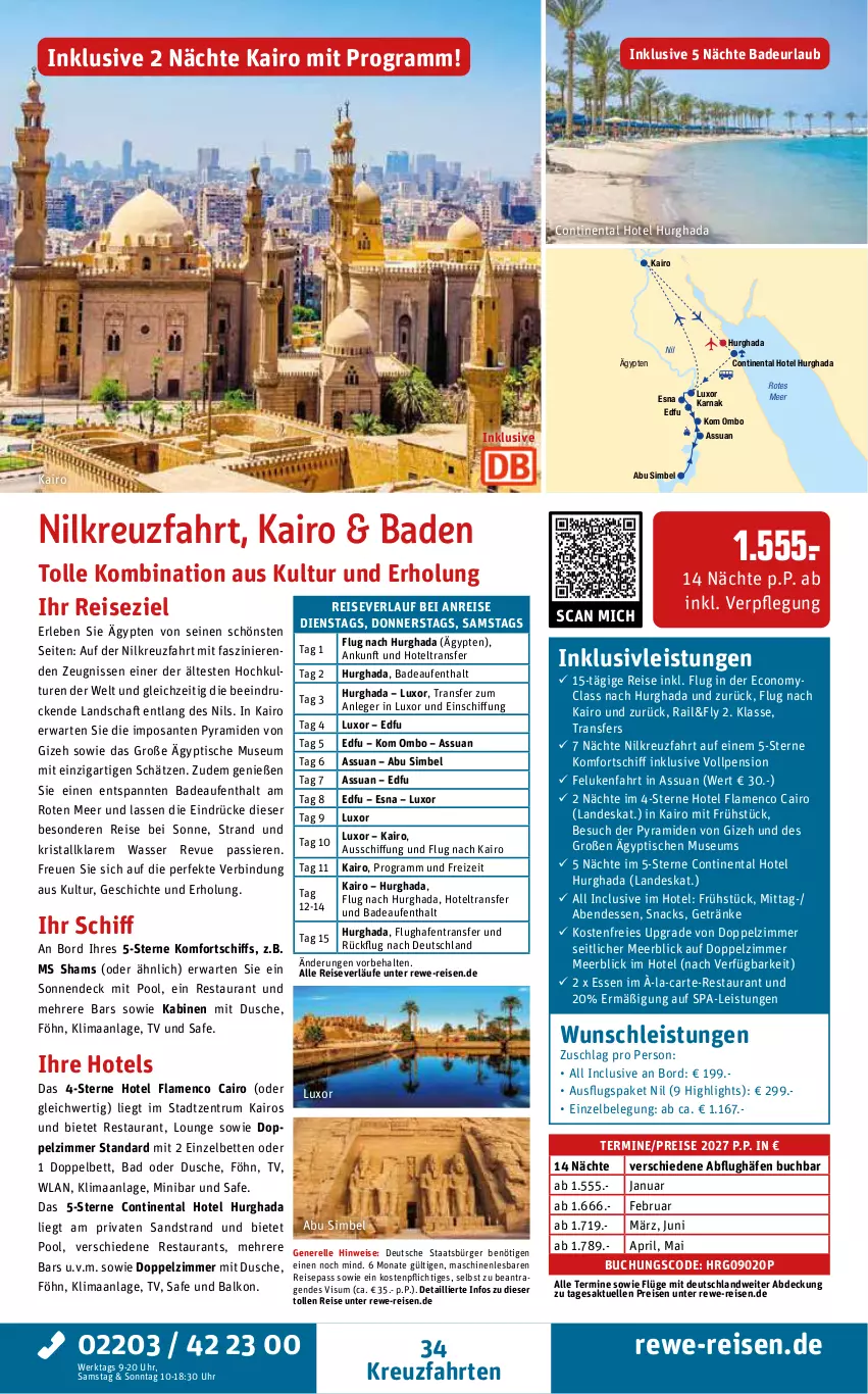 Aktueller Prospekt Rewe Reisen - Reiseprospekt - von 30.10 bis 25.12.2026 - strona 34 - produkty: Bad, bett, Betten, buch, dusche, eis, elle, getränk, getränke, inklusivleistungen, kreuzfahrten, pool, pril, reis, reiseverlauf, rel, rum, SANTE, sim, snack, snacks, Ti, tisch, uhr, wasser