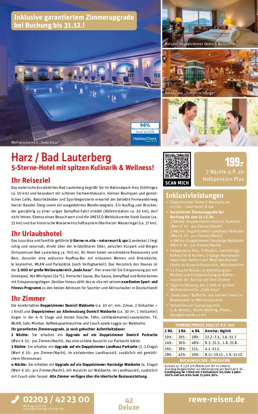 Aktueller Prospekt Rewe Reisen - Reiseprospekt - von 30.10 bis 25.12.2026 - strona 42 - produkty: aqua, asti, auer, axe, Bad, Bademantel, Bau, bio, Brock, buch, Couch, drink, dusche, eis, elle, ente, flasche, inklusivleistungen, innenpool, kaffee, kaffeekapseln, Kapselmaschine, küche, kuchen, Küchen, kurtaxe, leine, Liege, Mantel, natur, pool, regal, reis, rum, rwe, sessel, snack, Sport, tee, Ti, tisch, tücher, uhr, vita, wasser, wein, weine, wellnessbereich, Whirlpool