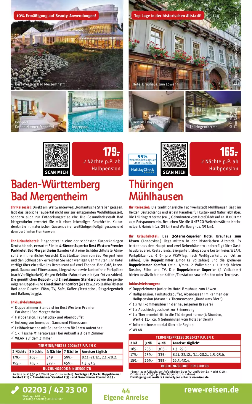 Aktueller Prospekt Rewe Reisen - Reiseprospekt - von 30.10 bis 25.12.2026 - strona 44 - produkty: Alwa, auer, axe, Bad, bett, bier, buch, dusche, eis, Elan, Fahrrad, flasche, Garten, Gesundheit, inklusivleistungen, innenpool, kaffee, kurtaxe, Liege, mineralwasser, natur, Parka, pool, reis, Ria, ring, rum, rwe, Tasche, tee, Ti, tisch, tücher, uhr, usb, wasser, wein, Weste