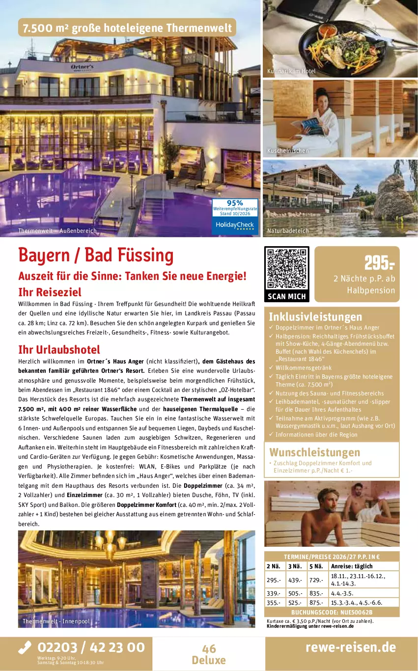 Aktueller Prospekt Rewe Reisen - Reiseprospekt - von 30.10 bis 25.12.2026 - strona 46 - produkty: angebot, asti, auer, axe, Bad, Bademantel, buch, cocktail, dusche, E-Bike, E-Bikes, eis, elle, ente, fanta, Gesundheit, getränk, inklusivleistungen, innenpool, Kinder, kraft, küche, Küchen, kurtaxe, LG, Liege, Mantel, natur, ndk, nuss, pool, reis, rwe, slip, Slipper, Sport, Ti, tisch, tücher, uhr, wasser