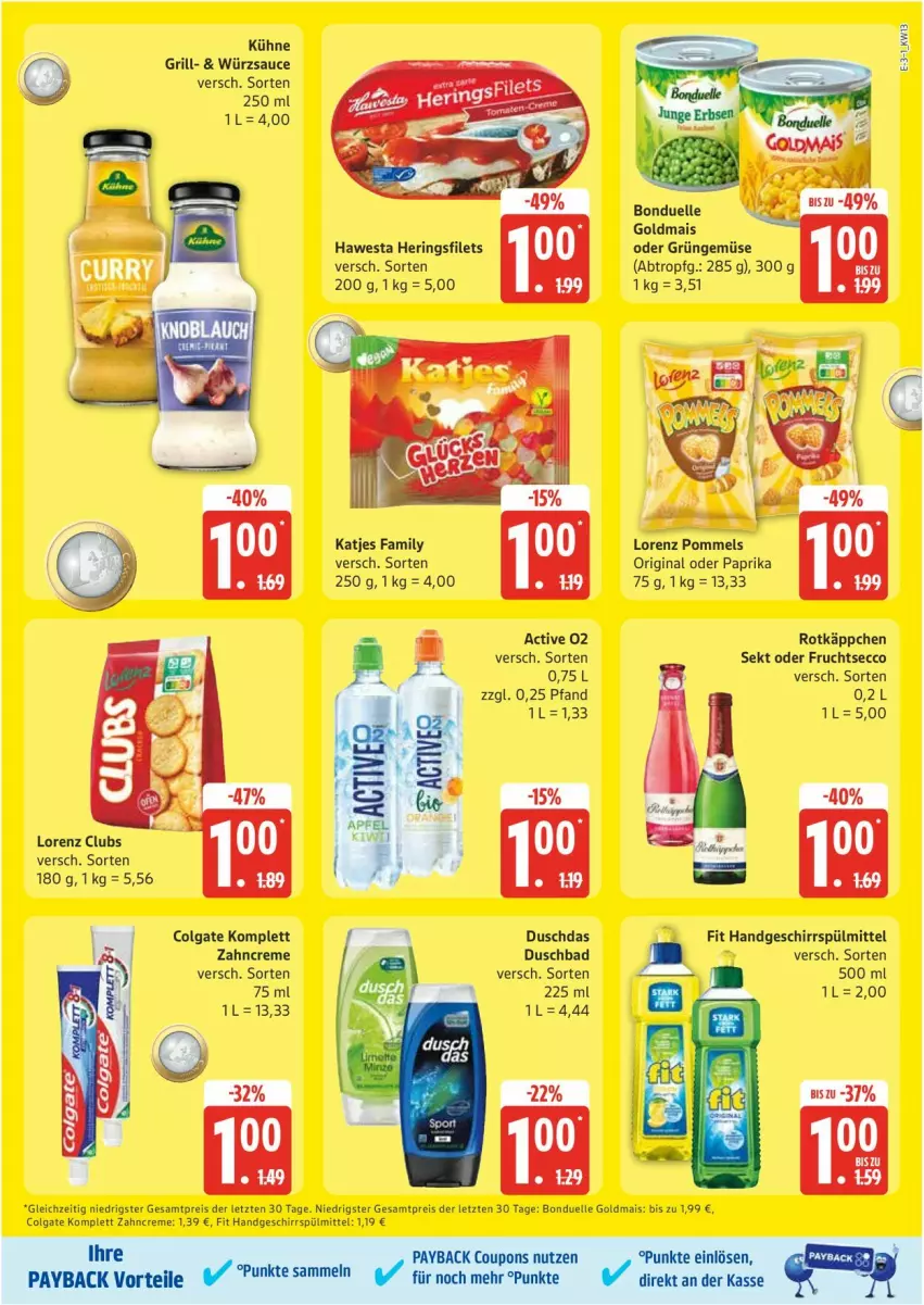 Aktueller Prospekt Edeka - Prospekte - von 24.03 bis 29.03.2025 - strona 3 - produkty: bonduelle, bonduelle goldmais, colgate, creme, ecco, eis, elle, filet, filets, frucht, fruchtsecco, geschirr, geschirrspülmittel, gin, Goldmais, grill, hawesta, hering, Herings, heringsfilets, Kühne, LG, lorenz, mais, paprika, reis, ring, rotkäppchen, sauce, sekt, spülmittel, Ti, würzsauce, zahncreme, ZTE