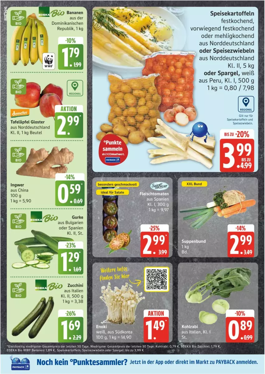 Aktueller Prospekt Edeka - Prospekte - von 24.03 bis 29.03.2025 - strona 6 - produkty: banane, bananen, beutel, bio, deka, edeka bio, eis, gurke, ingwer, kartoffel, kartoffeln, kohlrabi, LG, mehl, payback, reis, spargel, speisekartoffeln, Speisezwiebeln, suppe, suppen, tafeläpfel, tesa, Ti, ZTE, zucchini, zwiebel, zwiebeln