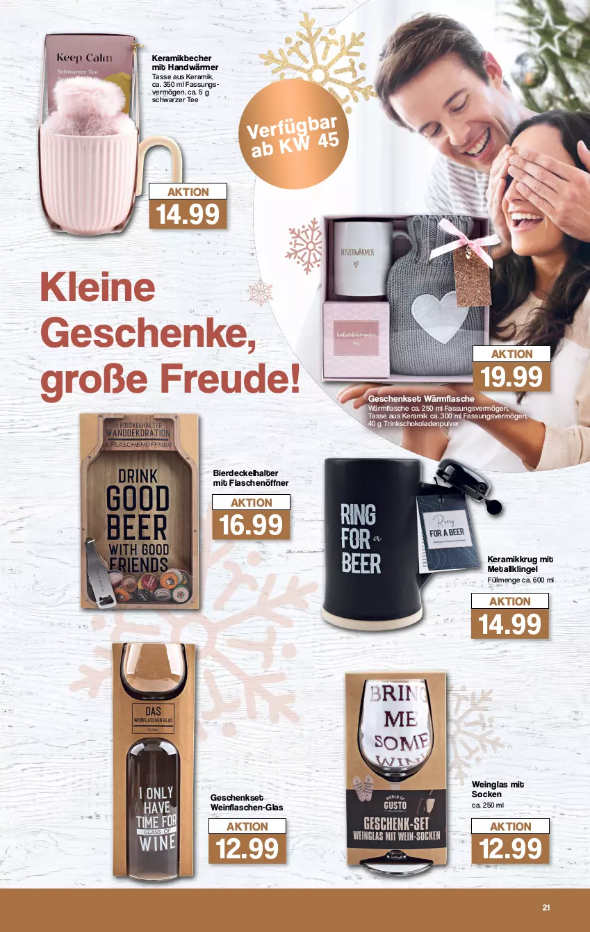 Aktueller Prospekt Famila - Prospekte - von 23.10 bis 14.12.2023 - strona 21 - produkty: Becher, bier, decke, Deckel, erde, flasche, flaschenöffner, geschenkset, leine, schoko, schokolade, schokoladen, schwarzer tee, socken, tasse, tee, Ti, wein