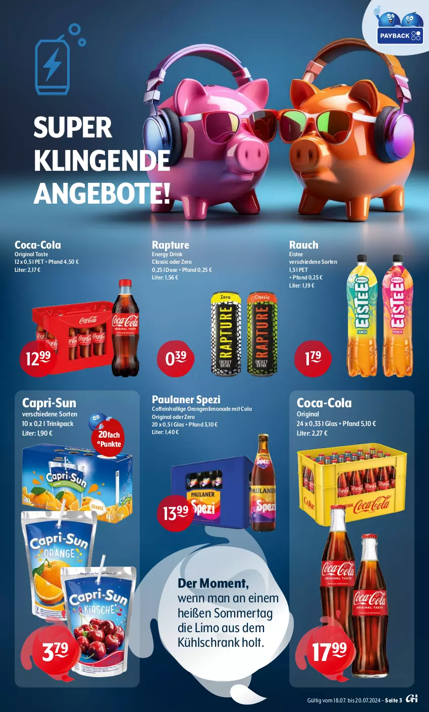 Aktueller Prospekt Getraenke Hoffmann - Prospekte - von 18.07 bis 20.07.2024 - strona 3 - produkty: angebot, angebote, Cap, capri-sun, coca-cola, coffein, cola, drink, eis, eistee, energy drink, gin, kühlschrank, limo, limonade, orange, orangen, Paula, paulaner, Rauch, Schrank, Spezi, tee, Ti