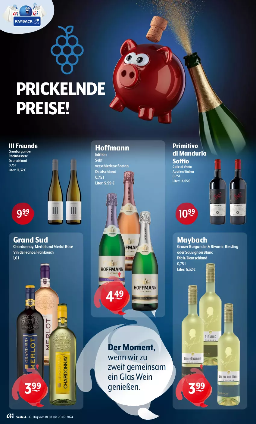 Aktueller Prospekt Getraenke Hoffmann - Prospekte - von 18.07 bis 20.07.2024 - strona 4 - produkty: auer, burgunder, chardonnay, eis, grand sud, grauburgunder, grauer burgunder, maybach, merl, merlot, primitivo, reis, Ria, riesling, Rivaner, sauvignon, sauvignon blanc, sekt, Ti, vin de france, wein