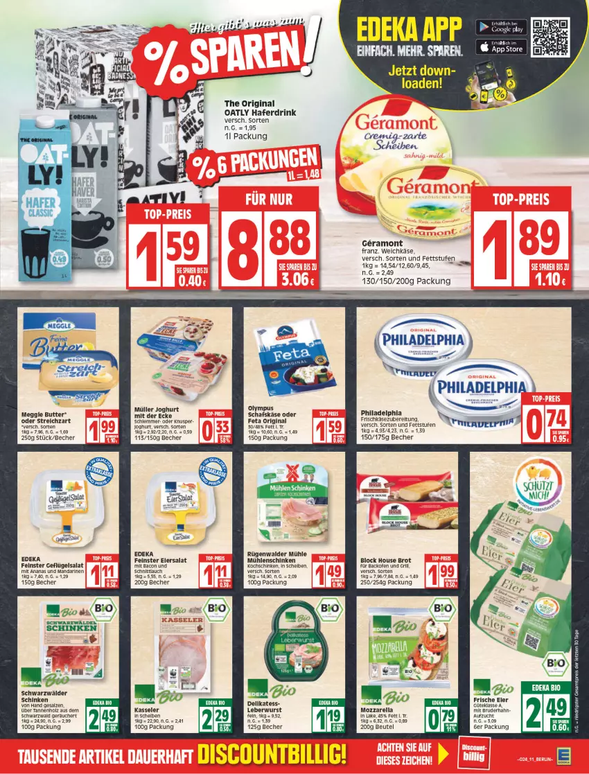 Aktueller Prospekt Edeka - Angebote der Woche - von 13.06 bis 18.06.2022 - strona 11 - produkty: ananas, backofen, backofen und, bacon, Becher, beutel, bio, brot, butter, deka, discount, drink, eier, eis, feta, frischkäse, frischkäsezubereitung, Geflügel, geflügelsalat, gin, hafer, Haferdrink, Holz, joghur, joghurt, joghurt mit der ecke, Käse, kasseler, kochschinken, leberwurst, mandarine, mandarinen, meggle, mozzarella, Müller, Ofen, philadelphia, reis, rel, Ria, rügenwalder, rügenwalder mühle, salat, salz, schafskäse, schinken, schnittlauch, schwarzwälder schinken, Streichzart, weichkäse, wurst, ZTE