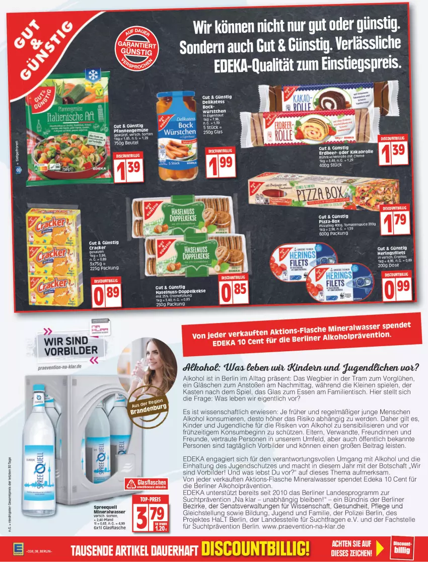 Aktueller Prospekt Edeka - Angebote der Woche - von 13.06 bis 18.06.2022 - strona 8 - produkty: alkohol, Alwa, berliner, beutel, bier, creme, deka, dip, discount, Doppelkekse, eier, eis, elle, erde, filet, flasche, Gesundheit, gin, glasflasche, haselnuss, hering, Herings, keks, kekse, Kinder, kuchen, leine, LG, mac, mineralwasser, nuss, pizza, Pizzateig, reis, rel, ring, salz, sauce, Schütze, Spiele, Spreequell, tee, Ti, tisch, tomate, tomaten, tomatensauce, tuc, wasser, ZTE