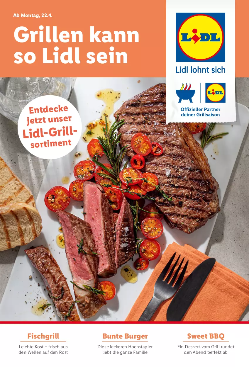Aktueller Prospekt Lidl - Grillmagazin - von 20.04 bis 19.05.2024 - strona 1 - produkty: burger, decke, dessert, elle, fisch, grill, Ti