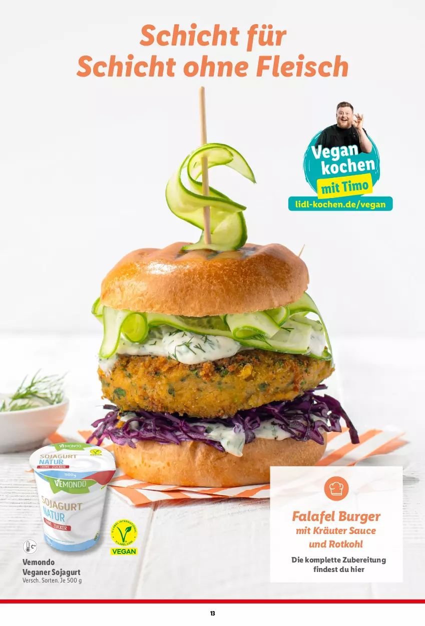 Aktueller Prospekt Lidl - Grillmagazin - von 20.04 bis 19.05.2024 - strona 13 - produkty: burger, eis, Falafel, fleisch, kräuter, rotkohl, sauce, soja