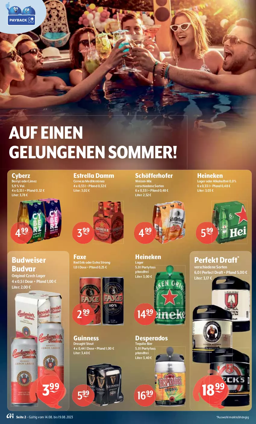 Aktueller Prospekt Getraenke Hoffmann - Prospekte - von 14.08 bis 19.08.2023 - strona 2 - produkty: alkohol, Alwa, auer, axe, bacardi, bier, black forest, blauer zweigelt, budweiser, cider, dell, desperados, drink, eier, eierlikör, eis, elle, energy drink, Estrella Damm, Extaler, fever-tree, frucht, gin, grüner veltliner, Guinness, gurke, gurken, heineken, hella, lack, lavendel, likör, limo, limonade, mac, mineralwasser, mit frucht, natur, natura, pfanne, Pfanner, Pinot, pinot noir, raspberry, reis, rel, sanpellegrino, sauvignon, sauvignon blanc, schöfferhofer, somersby, tequila, Ti, verpoorten, vita, volvic, wasser, Zweigelt