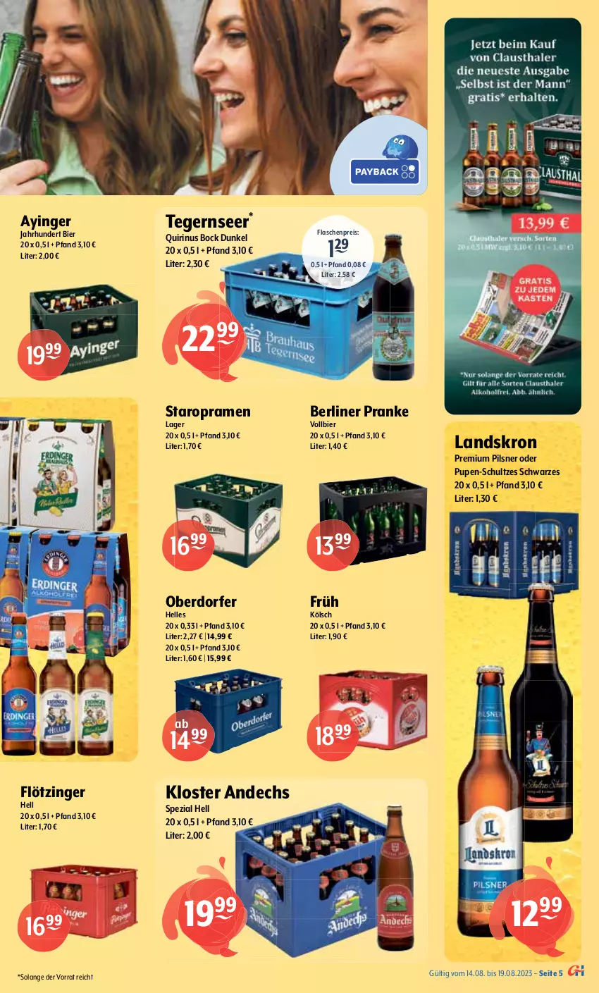 Aktueller Prospekt Getraenke Hoffmann - Prospekte - von 14.08 bis 19.08.2023 - strona 5 - produkty: Aldersbacher, alkohol, auer, Berger, berliner, bier, eimer, eis, elle, erde, erdinger, Fahrrad, flasche, getränk, getränke, gewinnspiel, gin, grevensteiner, Kloster Andechs, krombache, krombacher, LG, oder radler, pils, pilsener, pilsner, premium pils, radeberger, radler, reis, rosen, Spezi, Spiele, Staropramen, steiner, Tegernseer, Ti, warsteiner, weck