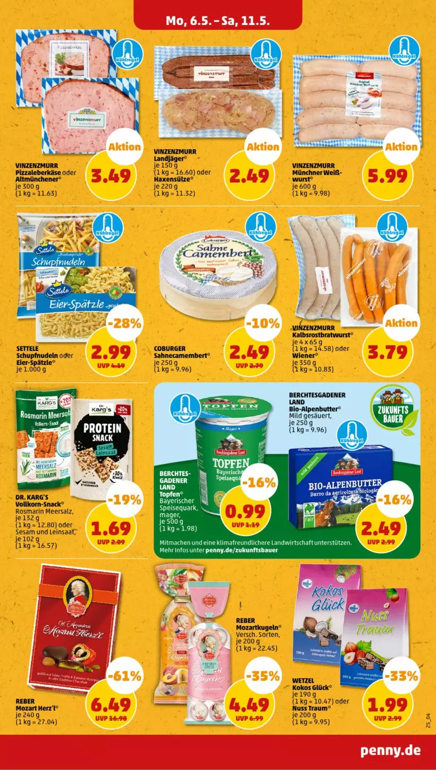 Aktueller Prospekt Penny - Prospekte - von 06.05 bis 11.05.2024 - strona 25 - produkty: alpenbutter, auer, axe, Bau, Bauer, bio, butter, camembert, eis, Haxe, Käse, kokos, Kugel, leberkäs, leberkäse, LG, mac, meersalz, nudel, nudeln, pizza, rosmarin, sahne, salz, sesam, wurst