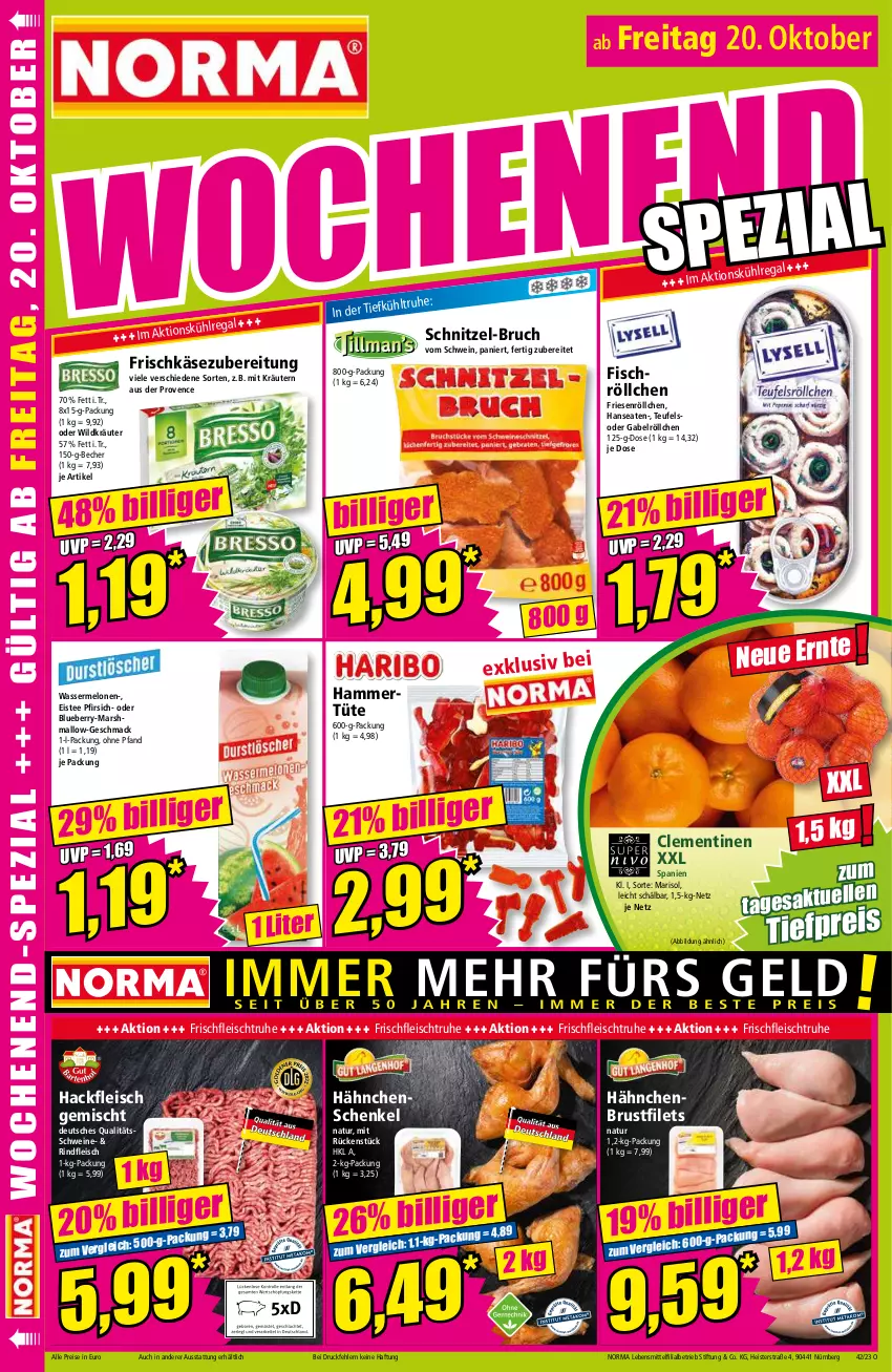 Aktueller Prospekt Norma - Norma - von 16.10 bis 23.10.2023 - strona 16 - produkty: Becher, blueberry, brustfilet, clementinen, eis, eistee, filet, filets, fisch, fleisch, frischkäse, frischkäsezubereitung, gabel, hackfleisch, hackfleisch gemischt, hähnchenbrust, hähnchenbrustfilet, hähnchenschenkel, henkel, Käse, kräuter, kräutern, lebensmittel, mac, mars, melone, melonen, natur, pfirsich, regal, reis, rind, rindfleisch, schenkel, schnitzel, Schnitzel-Bruch, schwein, schweine, tee, Ti, tiefpreis, Tüte, wasser, wassermelone, wassermelonen, wein, weine, Wild