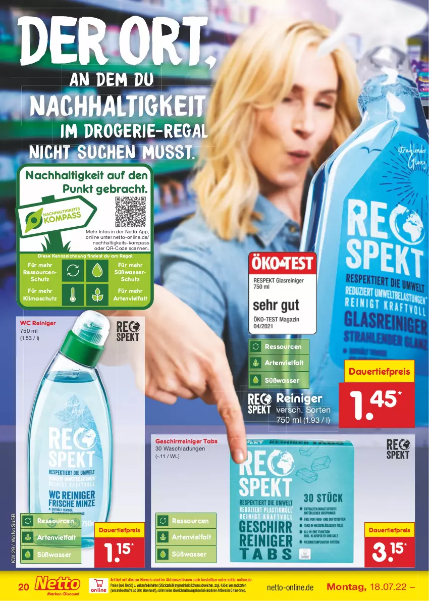 Aktueller Prospekt Netto Marken-Discount - Filial-Angebote - von 18.07 bis 23.07.2022 - strona 20 - produkty: auer, dauertiefpreis, eis, geschirr, ndk, regal, reiniger, reis, Ti, tiefpreis, usb, versandkostenfrei, wasser