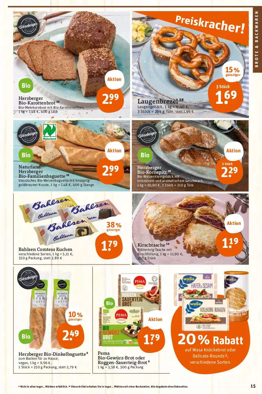 Aktueller Prospekt Tegut - Angebote der Woche - von 15.05 bis 20.05.2023 - strona 17 - produkty: angebot, angebote, auer, backwaren, baguette, bahlsen, Berger, bio, bio-karotten, blätterteig, braun, brezel, brot, comtess, comtess kuchen, dekoration, gewürz, herzberger, karotten, kirsch, knäckebrot, korn, Kornbrot, Kornspitz, kuchen, Laugenbrezel, mac, natur, naturland, stifte, Tasche, Ti, tisch, Tüte, wasa