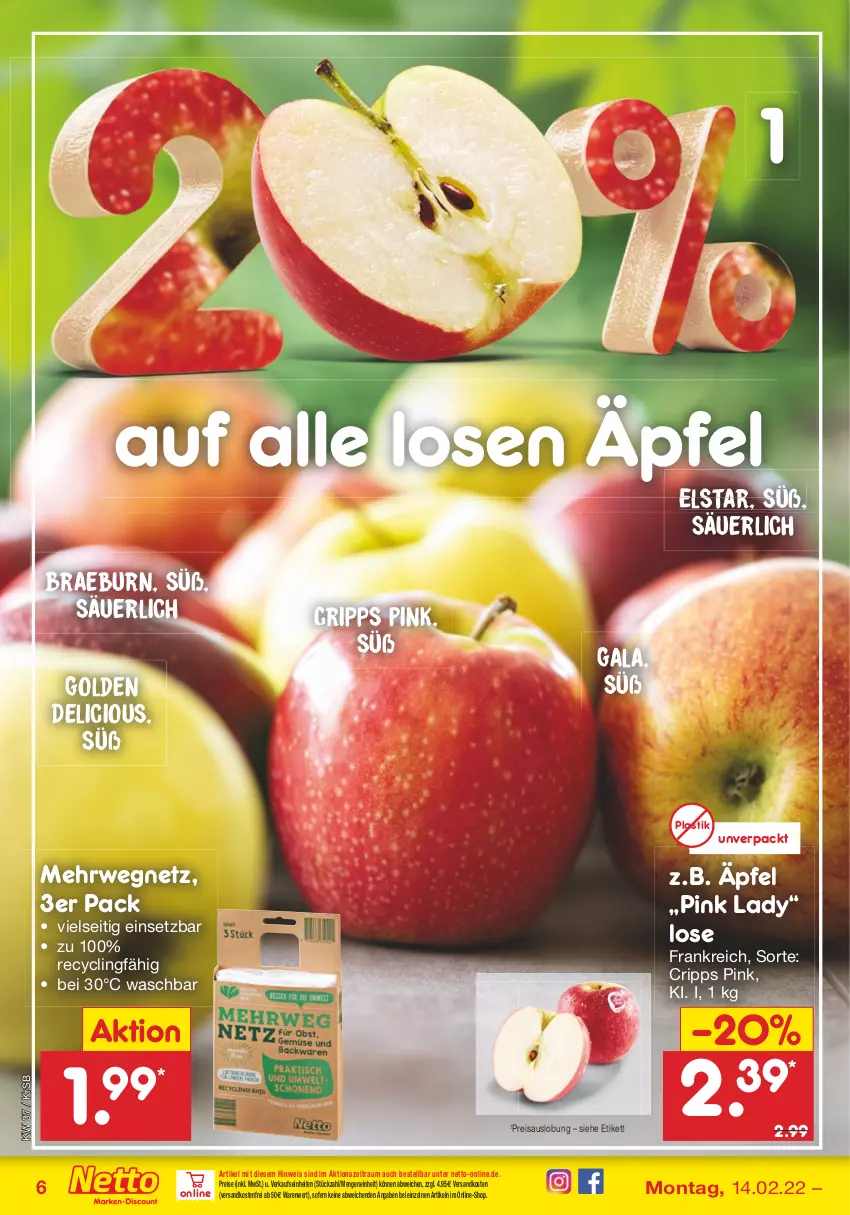 Aktueller Prospekt Netto Marken-Discount - Filial-Angebote - von 14.02 bis 19.02.2022 - strona 6 - produkty: asti, Clin, eis, ndk, Pink Lady, reis, rwe, Ti, versandkostenfrei