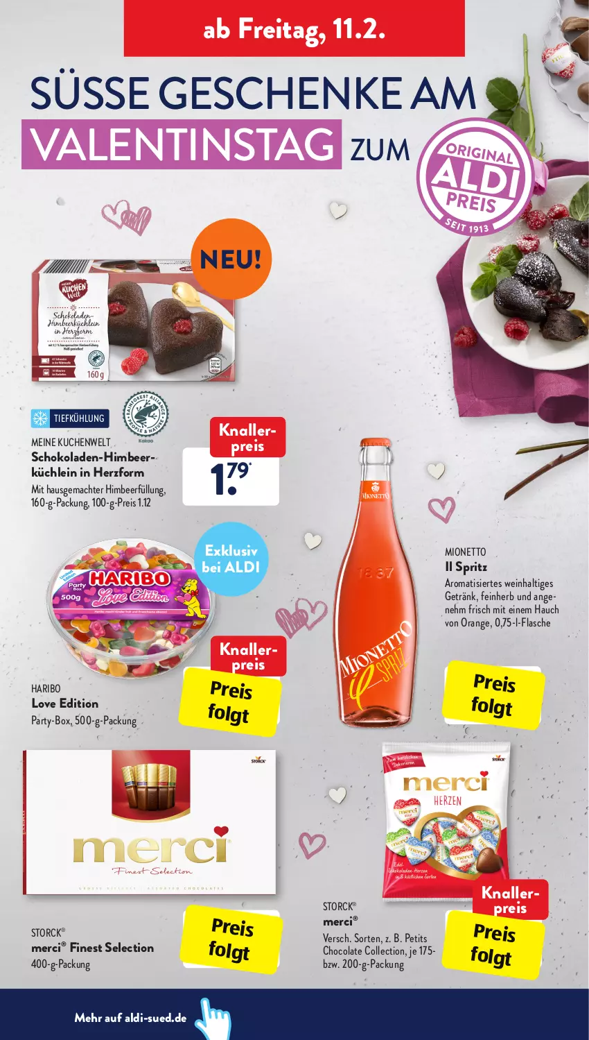 Aktueller Prospekt AldiSud - ALDI Aktuell - von 07.02 bis 12.02.2022 - strona 28 - produkty: aldi, bier, cola, eis, flasche, getränk, haribo, himbeer, knallerpreis, kuchen, LG, mac, merci, mionetto, orange, reis, schoko, schokolade, schokoladen, storck, Ti, wein