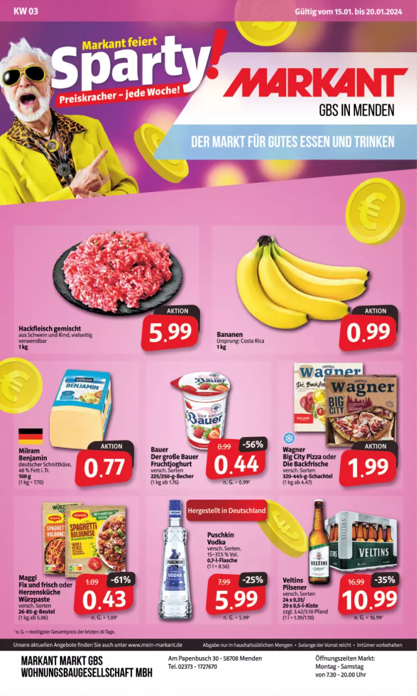 Aktueller Prospekt Markant - Prospekte - von 15.01 bis 20.01.2024 - strona 1 - produkty: Bau, beutel, eis, gutes essen, küche, reis, Ti, uhr, ZTE