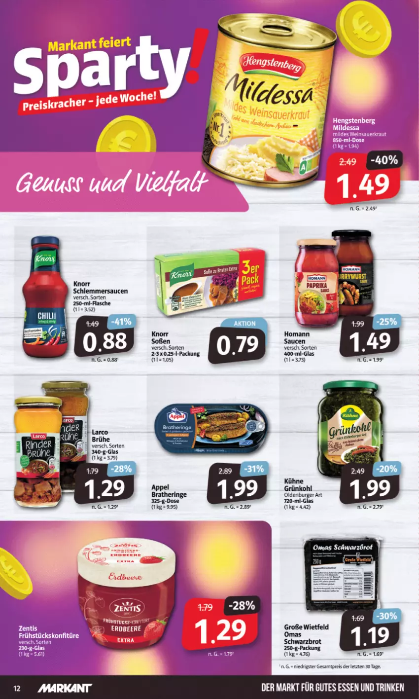 Aktueller Prospekt Markant - Prospekte - von 15.01 bis 20.01.2024 - strona 12 - produkty: beere, brot, eis, erdbeere, gutes essen, knorr, konfitüre, reis, sauce, saucen, schlemmersauce, schlemmersaucen, Schwarzbrot, ZTE