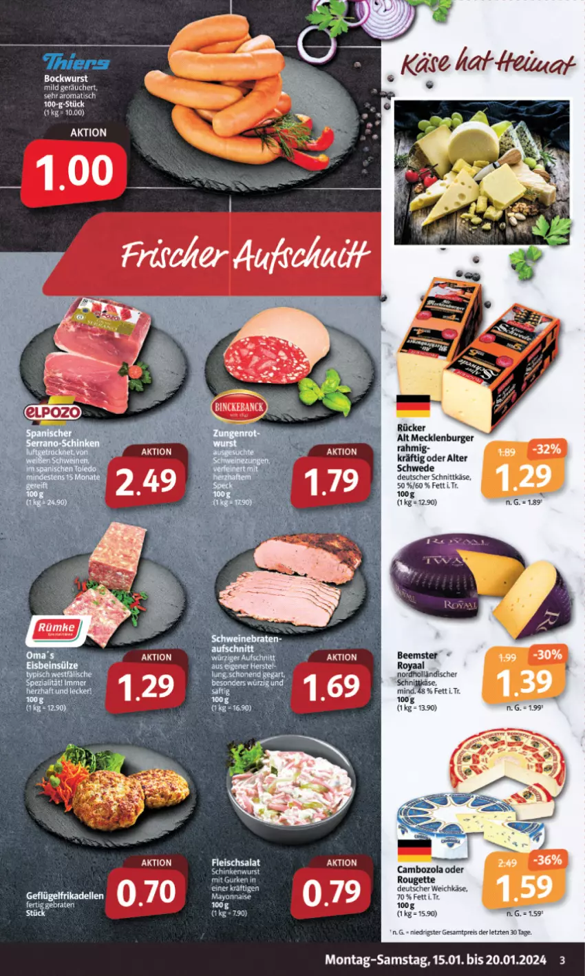 Aktueller Prospekt Markant - Prospekte - von 15.01 bis 20.01.2024 - strona 3 - produkty: Beemster, burger, cambozola, deutscher schnittkäse, deutscher weichkäse, eis, fleisch, fleischsalat, Käse, mayonnaise, reis, rouge, rougette, salat, schnittkäse, tee, Ti, weichkäse, Yo, ZTE