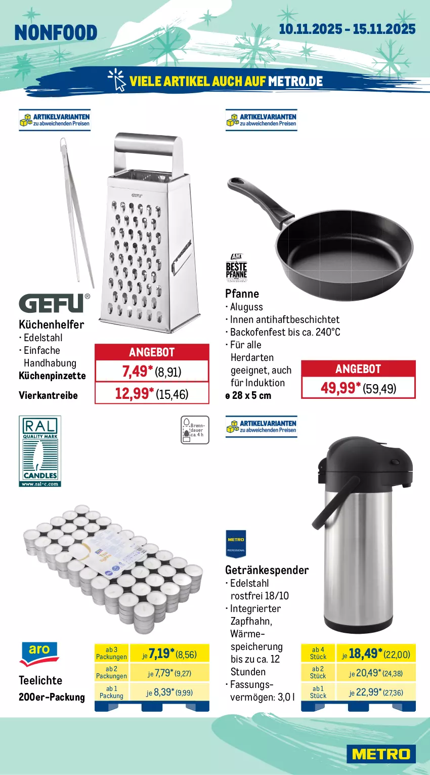 Aktueller Prospekt Metro - Wochen-Angebote - von 10.11 bis 15.11.2025 - strona 24 - produkty: angebot, auer, backofen, edelstahl, getränk, getränke, getränkespender, herdarten, küche, Küchen, Küchenhelfer, Metro, Ofen, pfanne, Pinzette, tee, Teelicht, teelichte, Ti